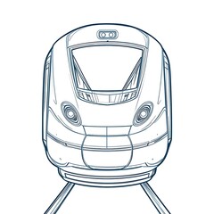Modern Train Car Sketch in Blue on White Background Travel Concept