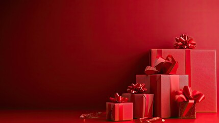 Red gift boxes arranged on a red background (2)