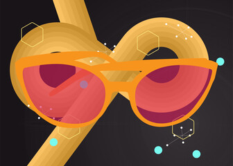 Retro 70s Background with Glasses. Groovy Fashion 1970s art template. Minimalistic Vintage design poster. Old-fashioned color artwork.