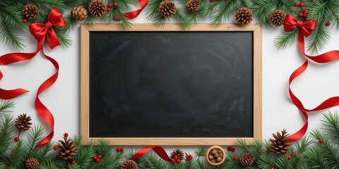 Festive Holiday Chalkboard Frame with Pine Cones and Holly