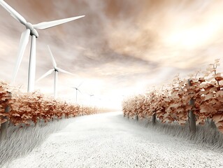 Wind farm vineyard pathway