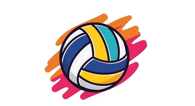 A colorful volleyball in action. The vibrant ball is designed to highlight the dynamism of the sport, its design exudes energy and the spirit of competition