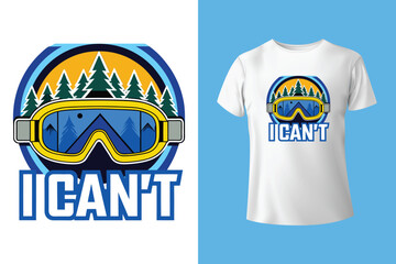 Ski winter sport vintage typography t shirt design with glasses and skier silhouette	