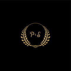 PS beautiful feminine and elegant wedding monogram initial logo with circle floral gold