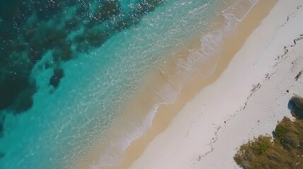 Aerial View Turquoise Ocean Waves White Sandy Beach