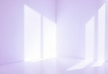 Brightly lit purple room corner mockup, 3D render abstract style.
