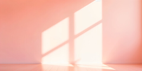 A minimalist pink room with large windows lets in sunlight creating shadows on the floor Perfect for interior design and architectural projects