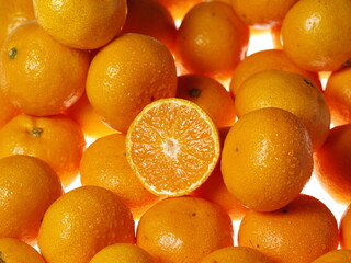 감귤, 귤, 감귤류, 단면, 신선하다, 과일, 비타민c