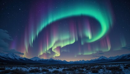 Northern Lights Majestic Display Over Frozen Landscape