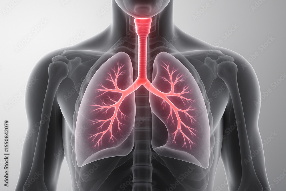 Poster ai generated medical image showing a front view of the human upper respiratory system with detailed 