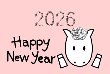 かわいい馬のピンク色の年賀状