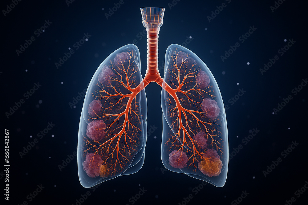 Poster ai generated 3d digital render of transparent human lungs showing detailed bronchi bronchioles and a