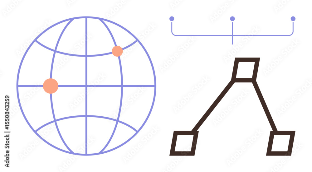Poster globe with nodes marking points, a hierarchy tree diagram, and connecting lines. ideal for communica