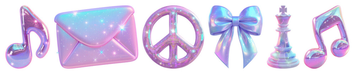 PNG Holographic icons with sparkles, element set on transparent background
