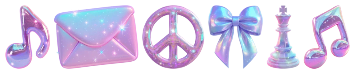 Fotobehang PNG Holographic icons with sparkles, element set on transparent background © Rawpixel.com