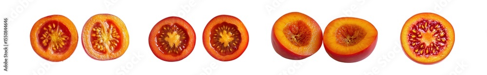 Poster cross-sections of various fruits isolated on transparent background