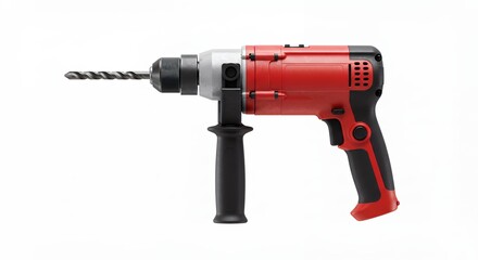 Red power drill isolated on white background