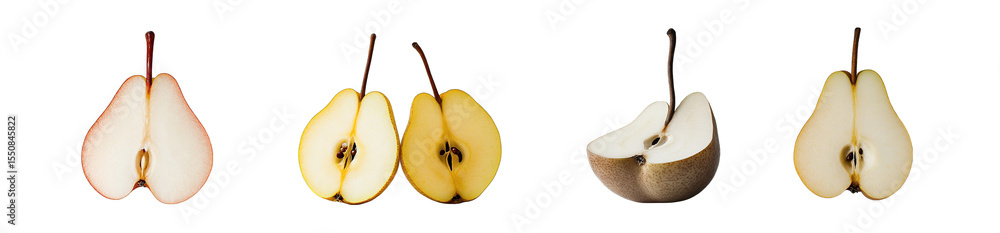Aufkleber close-up view of four pear halves isolated on transparent background