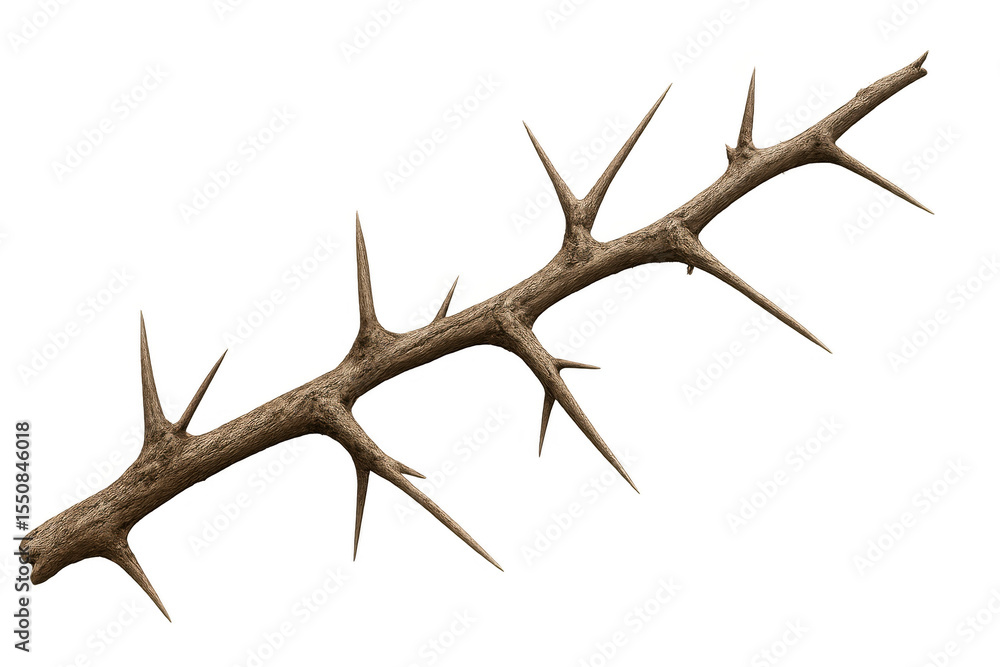 Poster realistic dry branch with sharp thorns, isolated on transparent background, ideal for photo manipula