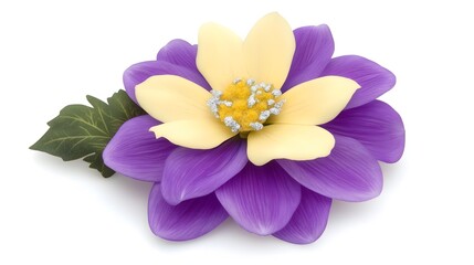 Purple and Yellow Artificial Flower with Leaf
