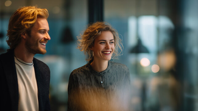 Two professionals discussing in a modern office, conveying collaboration and strategic thinking. - Powered by Adobe