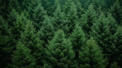 Dense forest canopy. Lush green conifers
