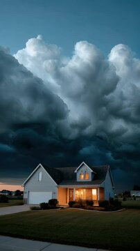 Home under stormy sky