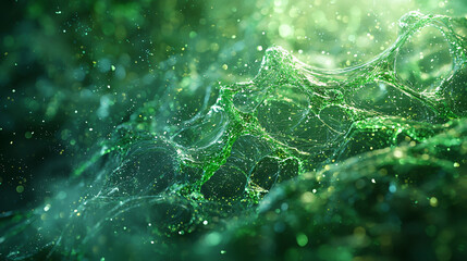 Abstract Green Water Bubbles with Sparkling Light Reflections