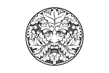 green man line art illustration with circle shape