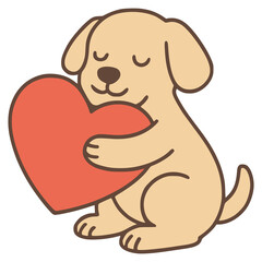 cute dog hug big love flat color vector illustration template design
