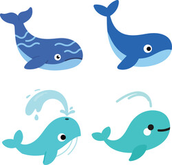 Obraz premium Cute Whales in Various Positions and Colors whale blue lightblue cartoon illustration sea ocean marine animal aquatic mammal friendly design art vector image graphic resource