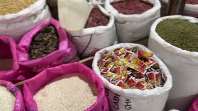 Vibrant Spices and Grains at a bustling Market