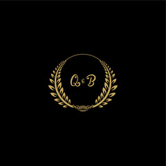 QB beautiful feminine and elegant wedding monogram initial logo with circle floral gold