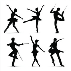 baton twirling silhouette set, Black & White silhouette set