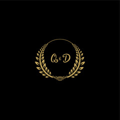 QD beautiful feminine and elegant wedding monogram initial logo with circle floral gold