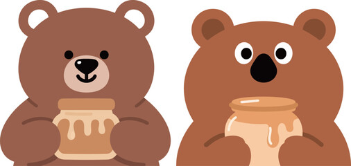Obraz premium Two Bears Holding Honey Jars Both Look Happy and Content with Their Treats