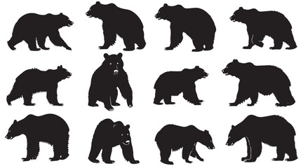 Set of bear silhouettes , black silhouettes isolated on white background