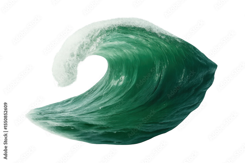 Poster powerful ocean wave curling and breaking with foam on transparent background, perfect for compositin