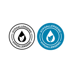 Hypoallergenic product seal with a water drop and leaf icon. Ideal for natural, gentle, and sensitive skin care products, emphasizing purity and safety for all users.