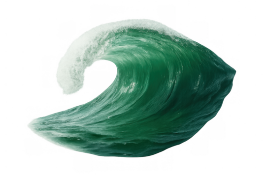 Powerful ocean wave curling and breaking with foam on transparent background, perfect for compositing