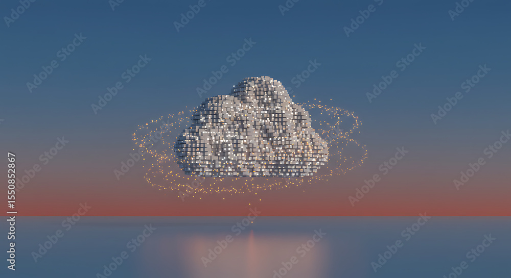 Aufkleber cloud of digital transformation: an innovative 3d-rendered representation of a digital cloud, symbol