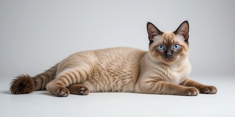 Elegant Balinese Cat Relaxing on White