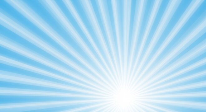 Abstract Bright Sunlight Radiating Burst Effect on Clear Blue Sky Skybeam Gradient Background