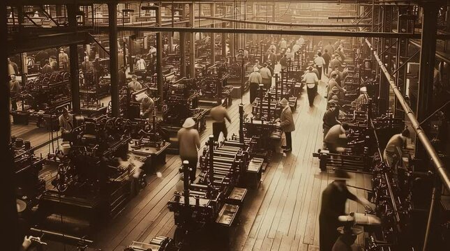 old vintage sepia photo of 19th century Industrial revolution	