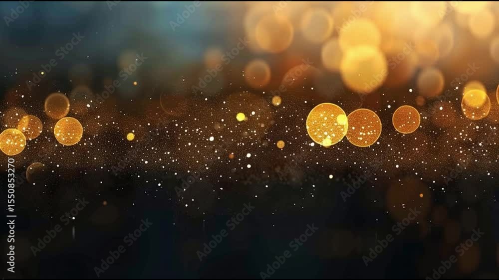 Poster beautiful abstract background with golden bokeh lights and sparkling particles, creating magical and