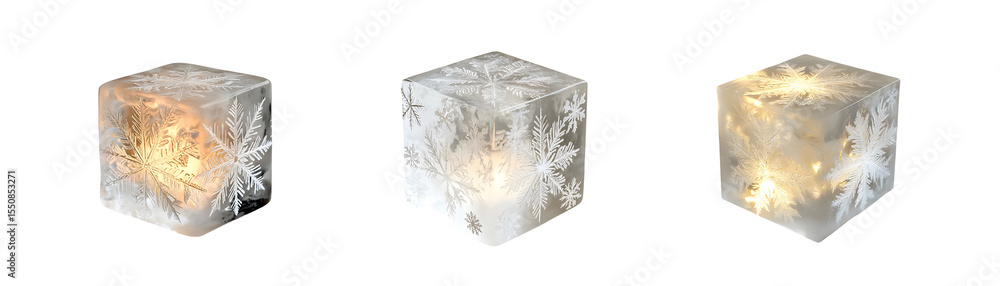 Poster decorative light cubes with snowflake designs. isolated on transparent background