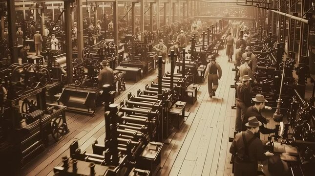 old vintage sepia photo of 19th century Industrial revolution	