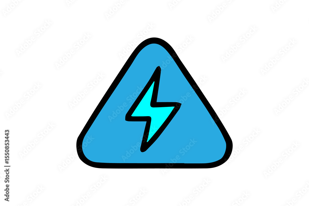 Poster the image displays a stylized icon of a lightning bolt inside a rounded blue triangle. the triangle 