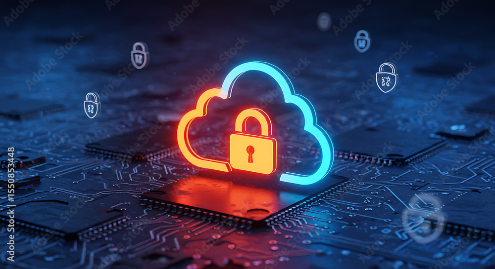 Poster secure cloud: a digital representation of cloud security. showcasing the fusion of technology and pr