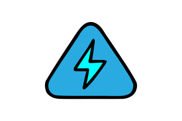 The image displays a stylized icon of a lightning bolt inside a rounded blue triangle. The triangle has a thick black outline and is filled with a medium blue color.
